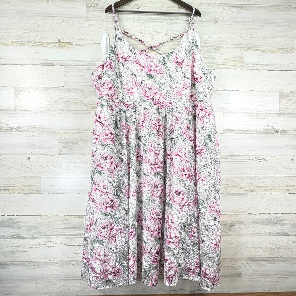 Torrid Strappy Lace Dress Womens 5X White‎ Pink NWT Floral Cottagecore Romantic
